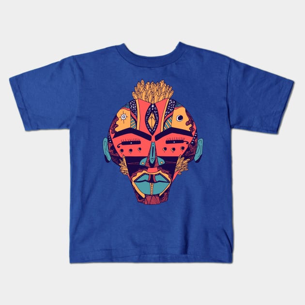Retro Triad African Mask 4 Kids T-Shirt by kenallouis